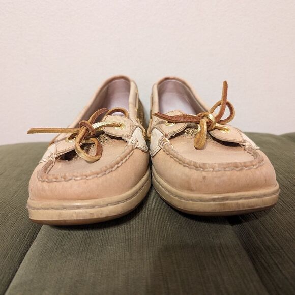 SPERRY Angelfish Sequin Slip On Tan Leather Loafers Boat Shoes Moccasins - Picture 3 of 12